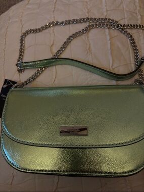 kate spade Metallic Light Green Crossbody Bag with Chain Strap